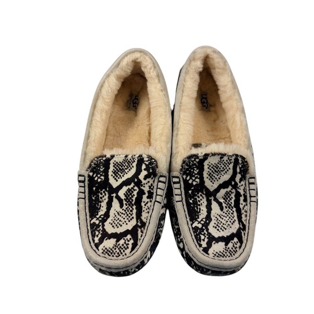 UGG Australia Ansley Exotic Snake Calf Hair Moccasin Slippers CRM Women 10 NEW